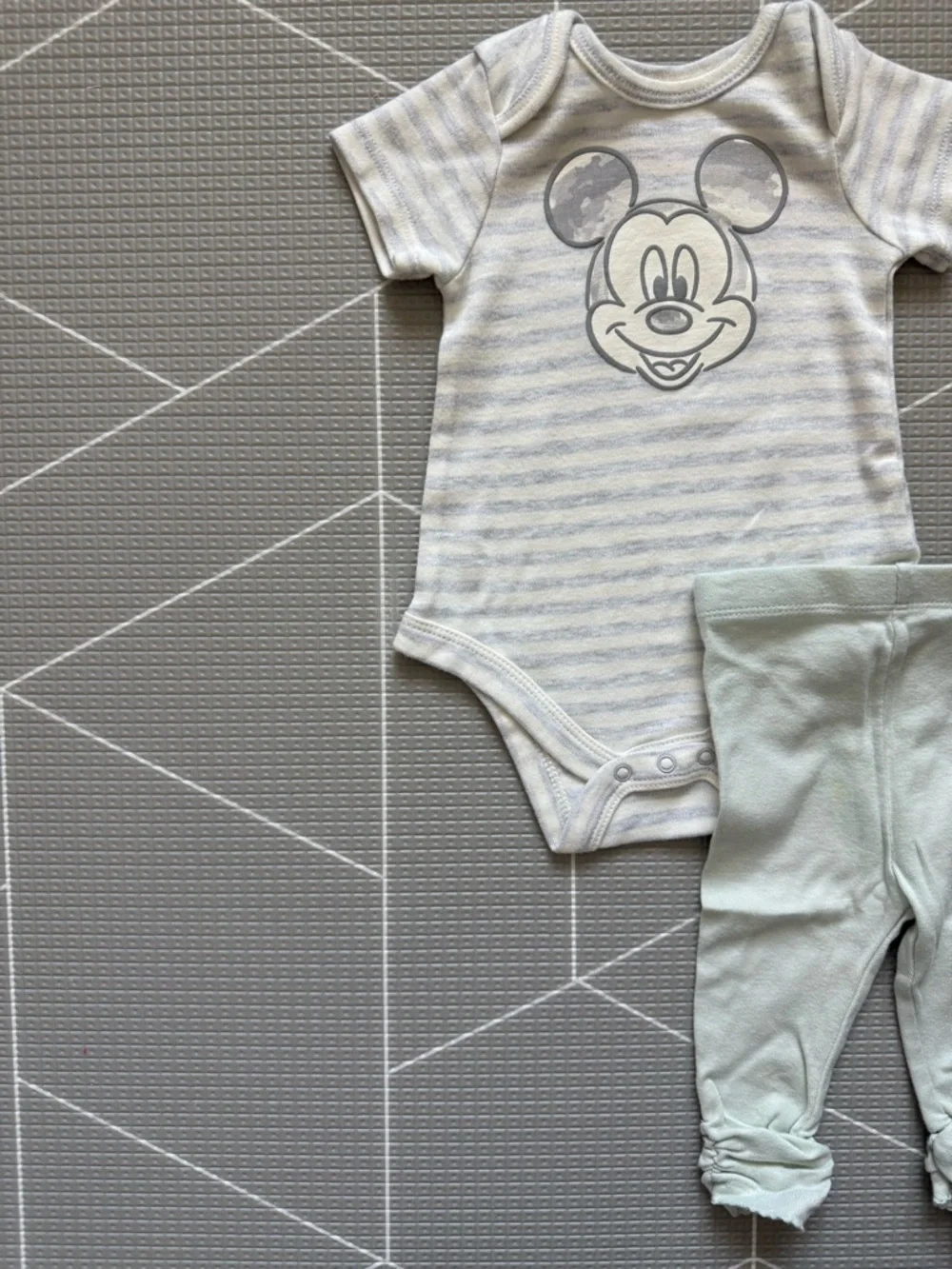 Disney|Baby girl set,Striped Mickey Mouse Onesie bodysuit & Mint leggings•0-3M
